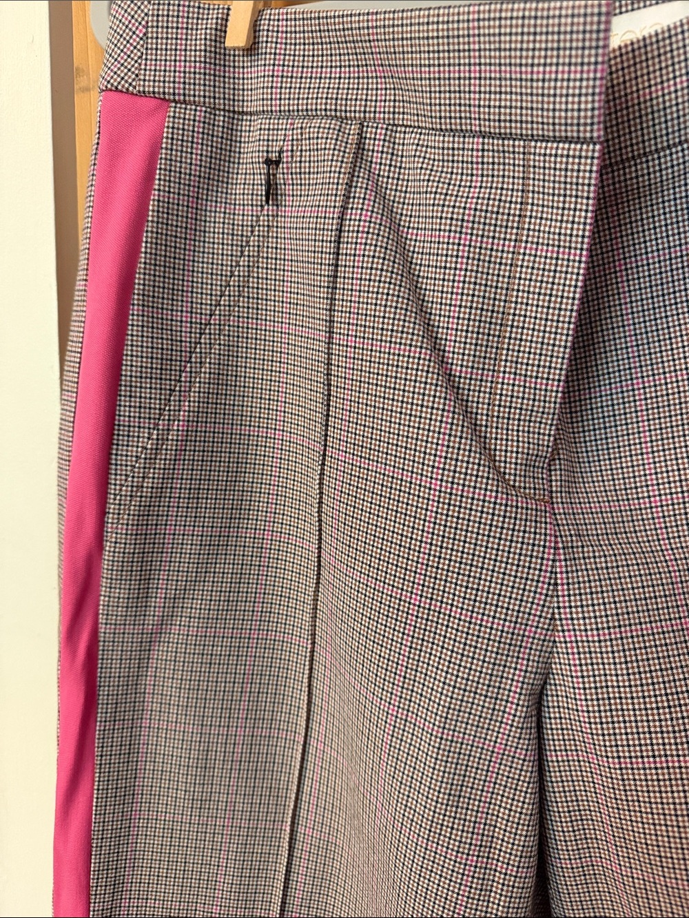 Carlisle Gray Plaid Cropped Trousers with Pink Side Stripe - Picture 5 of 5